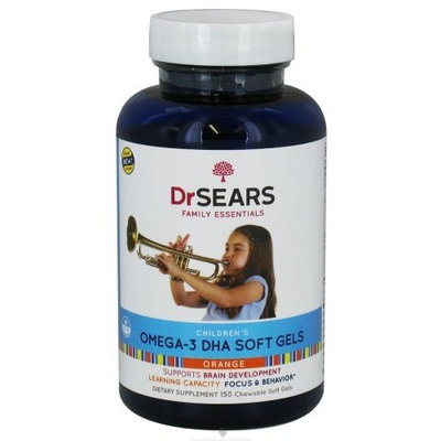 Dr. Sears Children's Omega-3 DHA Dietary Supplement, 150 Chewable Soft Gels, Orange Flavor