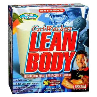 Labrada Nutrition CarbWatchers Lean Body Hi-Protein Meal Replacement Shake Powder 20 Pack Vanilla Ice Cream