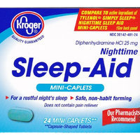 Kroger Nighttime Sleep-Aid, Diphenhydramine HCl 25 mg, 24 caplets, Compare to active ingredient of Tylenol Simply Sleep Nighttime Sleep Aid Mini-Caplets
