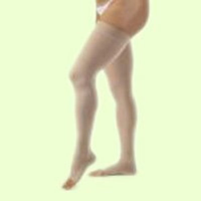 Jobst Opaque Thigh High With Silicone Dot Band 20-30mmHg Open Toe, L, Honey