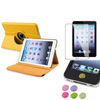 Insten iPad Mini 3/2/1 Case, by INSTEN Yellow 360 Leather Case Cover+Protector/Sticker for iPad Mini 3 2 1