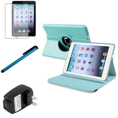 Insten iPad Mini 3/2/1 Case, by INSTEN Light Blue 360 Leather Case Cover+AG Protector for iPad Mini 3 2 1