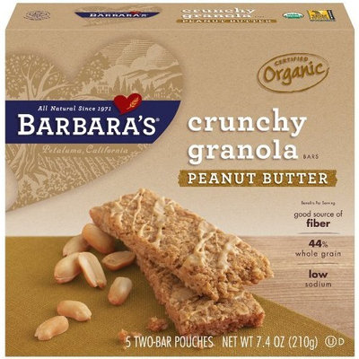 Barbara's Bakery Crunchy Organic Granola Bars, Peanut Butter, 7.4-Ounce Boxes (Pack of 6)