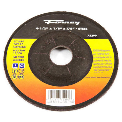 Forney 72299 Grinding Wheel Type 27 Steel Flex with 7/8-Inch Arbor AC36-BF 4-1/2-Inch-by-1/8-Inch