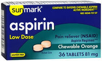 Sunmark Aspirin Adult Low Dose Chewable, 81 mg, Orange 36 tabs by Sunmark