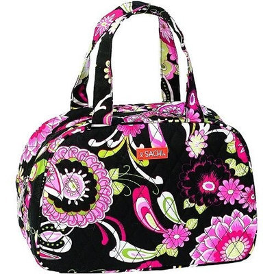 Sachi Black And Pink Floral Cosmo Style Insulated Lunch Bag