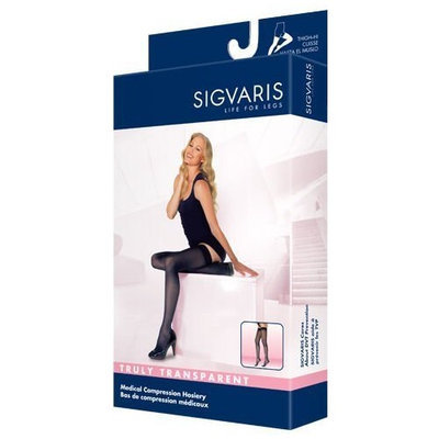 Sigvaris Truly Transparent Thigh High With Grip Top 30-40mmHg Closed Toe Long Length, Large Long, Black