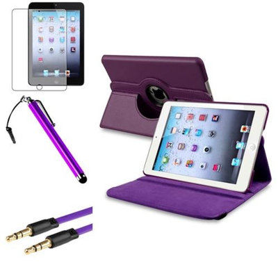 Insten iPad Mini 3/2/1 Case, by INSTEN Purple 360 Leather Case Cover+Matte Protector+Cable for iPad Mini 3 2 1