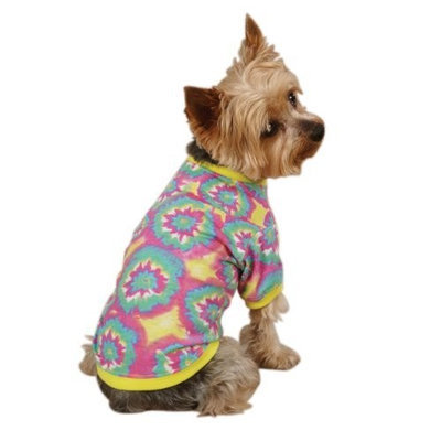 Casual Canine Polyester/Cotton Starburst Tie Dye Dog Pullover Tee, X-Small, 10-Inch, Yellow