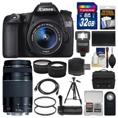 Canon EOS 70D Digital SLR Camera & EF-S 18-55mm IS STM Lens with 75-300mm III Lens + 32GB Card + Case + Flash + Battery + Grip + Tripod Kit