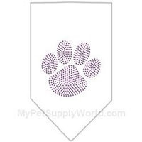 Ahi Paw Purple Rhinestone Bandana White Small