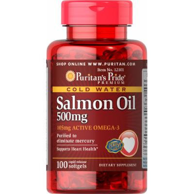Puritan's Pride Omega-3 Salmon Oil 500 mg (105 mg Active Omega-3)-100 Softgels