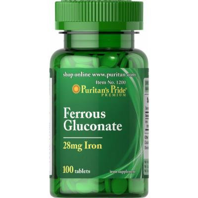 Puritan's Pride Ferrous Gluconate (28 mg Iron)-100 Tablets