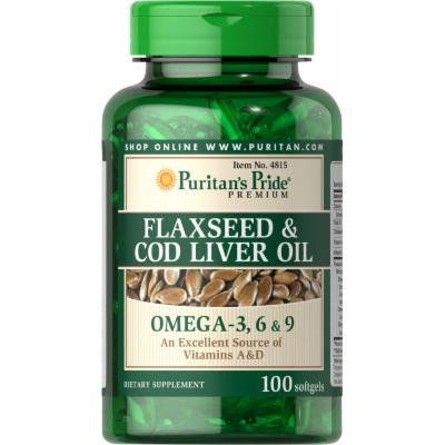 Puritan's Pride Flaxseed & Cod Liver Oil 1000 mg Omega 3, 6 & 9-100 Softgels