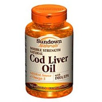 Sundown Naturals Double Strength Natural Cod Liver Oil with DHA/EPA, Softgels