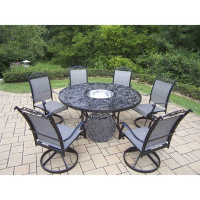 Oakland Living Corp. Cascade 7-Piece Aluminum/Sling Swivel Round Patio Dining Furniture Set