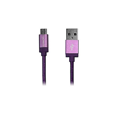 Duracell(R) Sync-And-Charge Micro USB Cable, 10ft, Purple