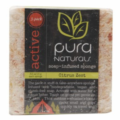 Pura Naturals Active Slice - Soap Infused Sponge, Citrus Zest, 3 ea