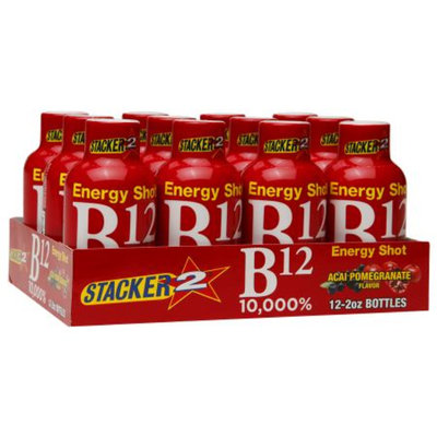Stacker 2 B12 10,000% Energy Shots, Acai Pomegranate, 12 ea