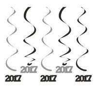 Party Central Club Pack of 30 Black and Silver New Year's 2017 Dizzy Dangler Whirl Decorations 24