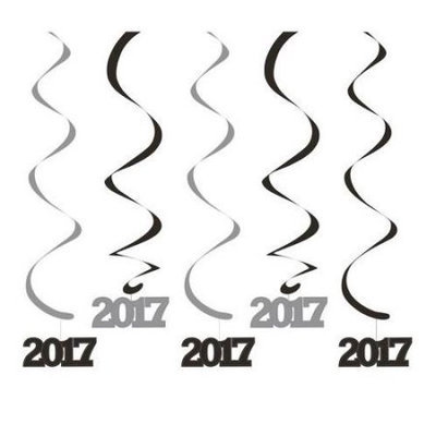 Party Central Club Pack of 30 Black and Silver New Year's 2017 Dizzy Dangler Whirl Decorations 24
