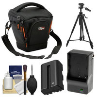 Vidpro TL-25 Top-Load DSLR Camera Holster Case (Small) with NP-FM500H Battery & Charger + Tripod + Cleaning Kit for Sony Alpha DSLR SLT-A57, A65, A77, A99