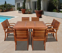 Amazonia Jamaica 9 Piece Eucalyptus Wood Square Patio Dining Set Brown