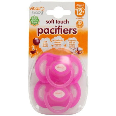 Vital Baby 2 Pack Soft Touch Pacifiers, Blue, 0+ Months