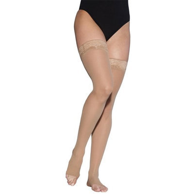 Sigvaris EverSheer 781NLLO33 15-20 Mmhg Open Toe Large Long Thigh Hosiery For Women Natural