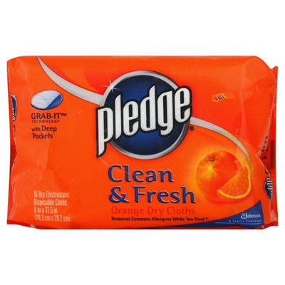 Pledge Grab It Dry Cloth, Clean & Fresh, Orange, 16 cloths