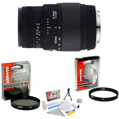 Sigma 70-300mm f/4-5.6 DG Macro Telephoto Zoom Lens for Sony Alpha SLR + Opteka UV Filter + Opteka CPL Filter + Opteka 5 Piece Cleaning Kit
