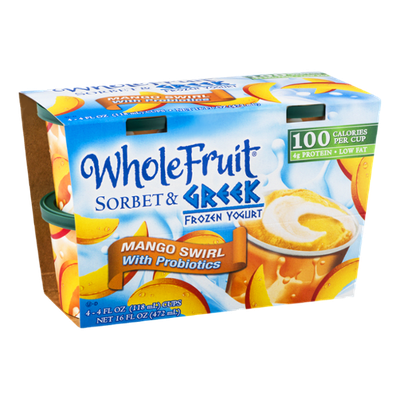 Whole Fruit Sorbet & Greek Frozen Yogurt Cups Mango Swirl - 4 CT