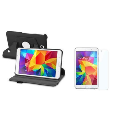 Insten INSTEN Black 360 Leather Stand Case+Clear Screen Protector For Samsung Galaxy Tab 4 7.0 7