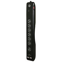 GE 7-Outlet/2 USB Port Surge Protector, 4ft. Cord, Black