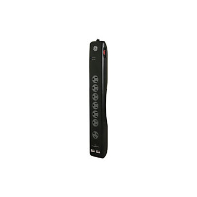 GE 7-Outlet/2 USB Port Surge Protector, 4ft. Cord, Black