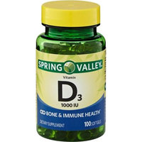 Spring Valley Vitamin D3 Supplement Softgels, 1000 IU, 100 count