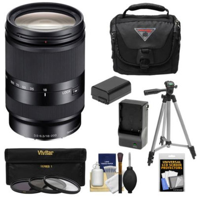 Sony Alpha E-Mount E 18-200mm f/3.5-6.3 LE OSS Zoom Lens with Case + 3 Filters + Tripod + NP-FW50 Battery & Charger Kit for A7, A7R, A7S, A3000, A5000, A5100, A6000 Cameras