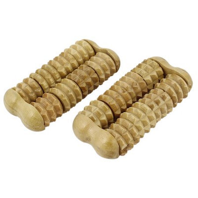 2 Pcs Mini Wooden 8 Wheels Massage Roller Body Arms Legs Massager Wood Color