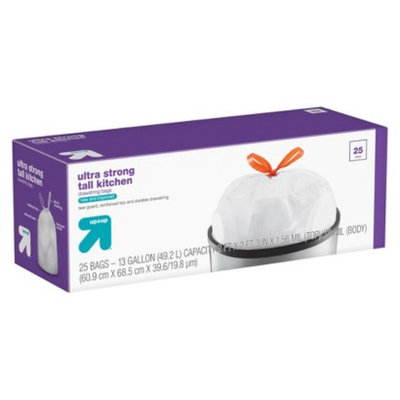 up & up Tall Kitchen Flex Fit Drawstring Trash Bags 13 gal 25 ct