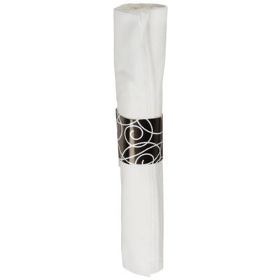 Hoffmaster 119971 Linen-Like CaterWrap Pre-rolled Dinner Napkin and Heavyweight Cutlery, Silver Swirl, White/Black (Case of 100)