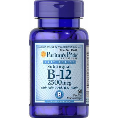 Puritan's Pride Vitamin B-12 2500 mcg Sublingual with Folic Acid, Vitamin B-6 and Biotin-60 Microlozenges