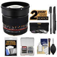 Rokinon 85mm f/1.4 Aspherical Lens with 2 Year Ext. Warranty + 3 Filters + Monopod Kit for Fuji X-A1, X-E1, X-E2, X-M1, X-T1, X-Pro1 Cameras