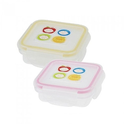 Innobaby Square Food Storage Container, 2 Pack, Stage 2, Yellow/Pink