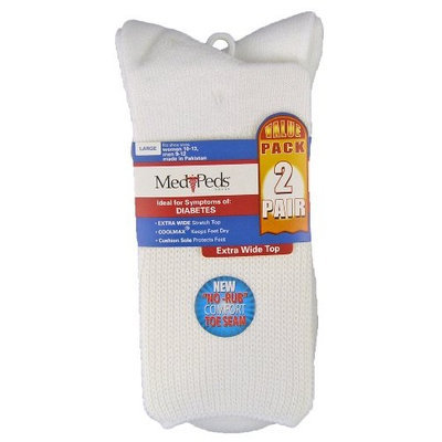Medi Peds Extra Wide Crew Socks Large 2 Pair