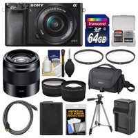 Sony Alpha A6000 Wi-Fi Digital Camera & 16-50mm Lens with 50mm f/1.8 Lens + 64GB Card + Case + Battery/Charger + Tripod + Tele/Wide Lens Kit