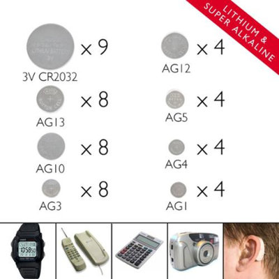 Jmk 49pc Button Cell Batteries & 3V Lithium CR2032 AG1-13 Super Alkaline Watch Clock