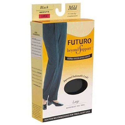 Futuro Knee Highs, Ultra Sheer, For Women, Mild, Large, Black 1 pair