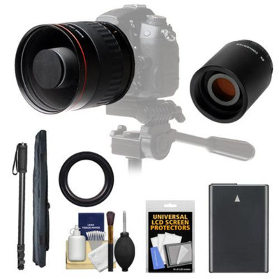 Vivitar 500mm f/6.3 Mirror Lens with 2x Teleconverter (=1000mm) + EN-EL14 Battery + Monopod + Accessory Kit for Df, D3100, D3200, D3300, D5100, D5200, D5300 Camera