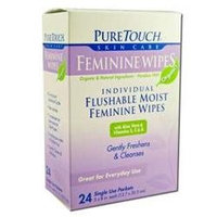 Pure Touch Skin Care - Individual Flushable Moist Feminine Wipes Organic - 24 Packets