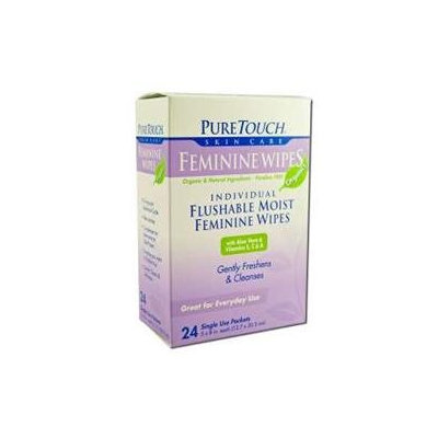 Pure Touch Skin Care - Individual Flushable Moist Feminine Wipes Organic - 24 Packets